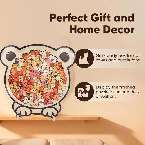 Cartoon Animal Shaped Wooden Puzzle Kitten/Dog/Bear Unique Irregular Jigsaw Puzzle Home Decor & Gift For Kids And Adults